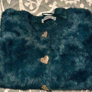 ZARA Emerald Green Faux Fur Cardigan